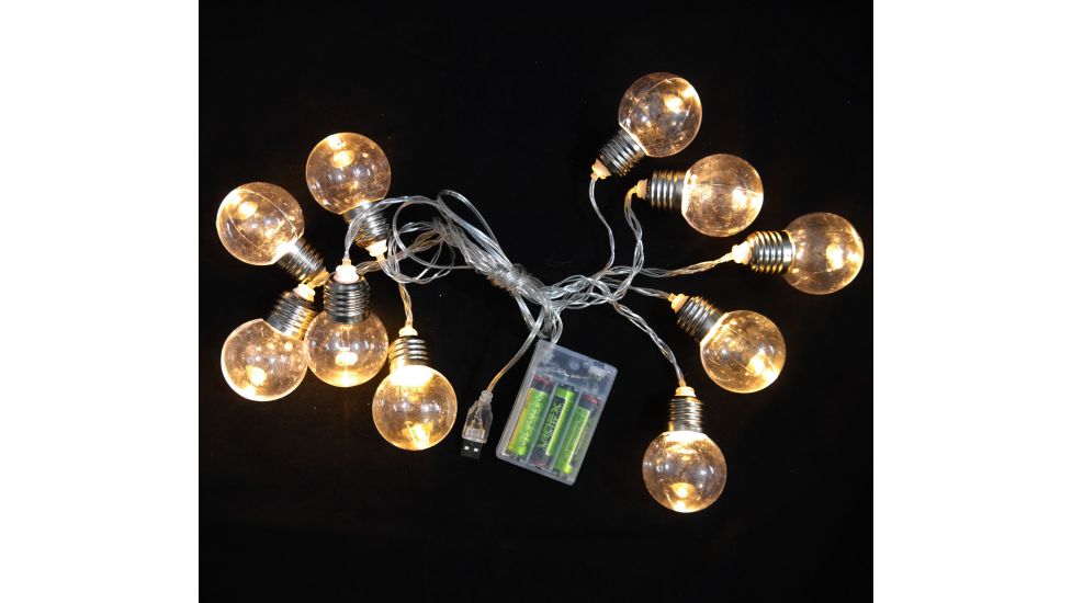 Гірлянда Лампочки 40мм на батарейках+USB 10 LED, 3м теплий білий