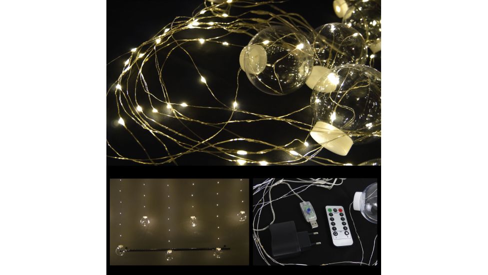 Гірлянда штора кулі-роса 200Led 3*0,8м, 8режимів+usb, пульт