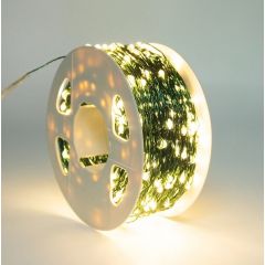 Гірлянда роса на котушці 500-1000Led 50-100м зелений провід+пульт, теплий білий