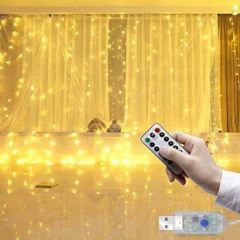Гірлянда Штора роса 200Led 3*2м 10ліній Usb+пульт, теплий білий