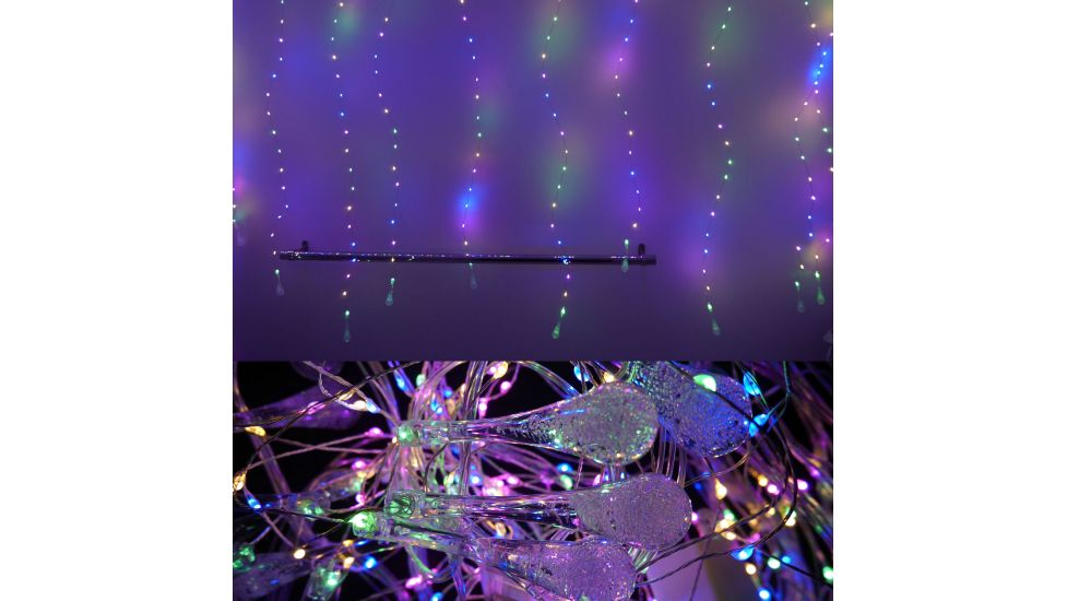 Гірлянда-штора роса з кристалом внизу 600Led (15ліній) 3*2м