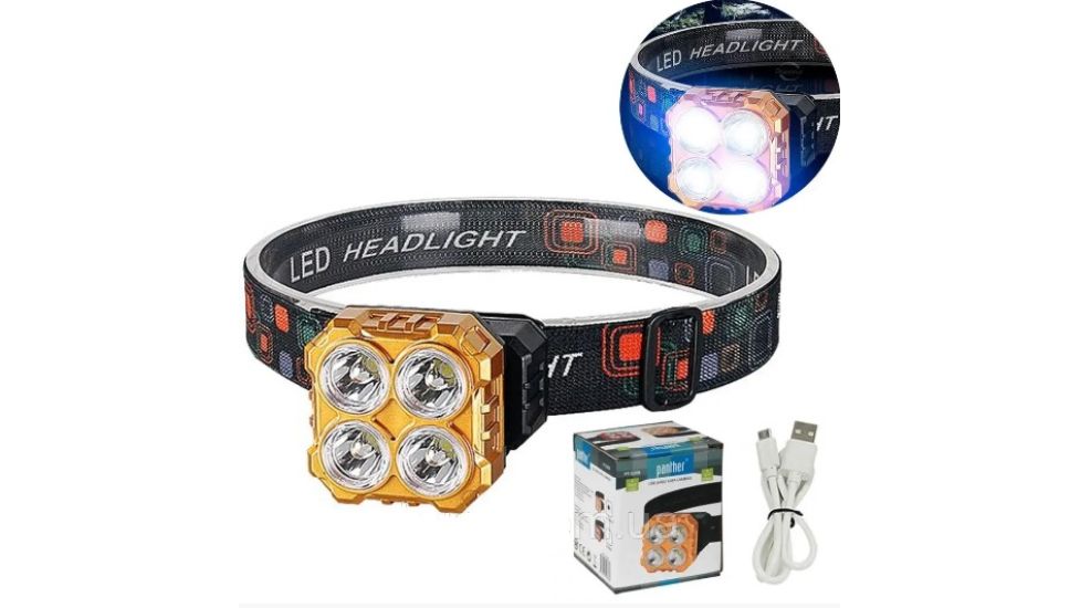 Ліхтар Panther 4 smd Led налобний headlamp PT-5208 USB зарядка Dragon Eyes